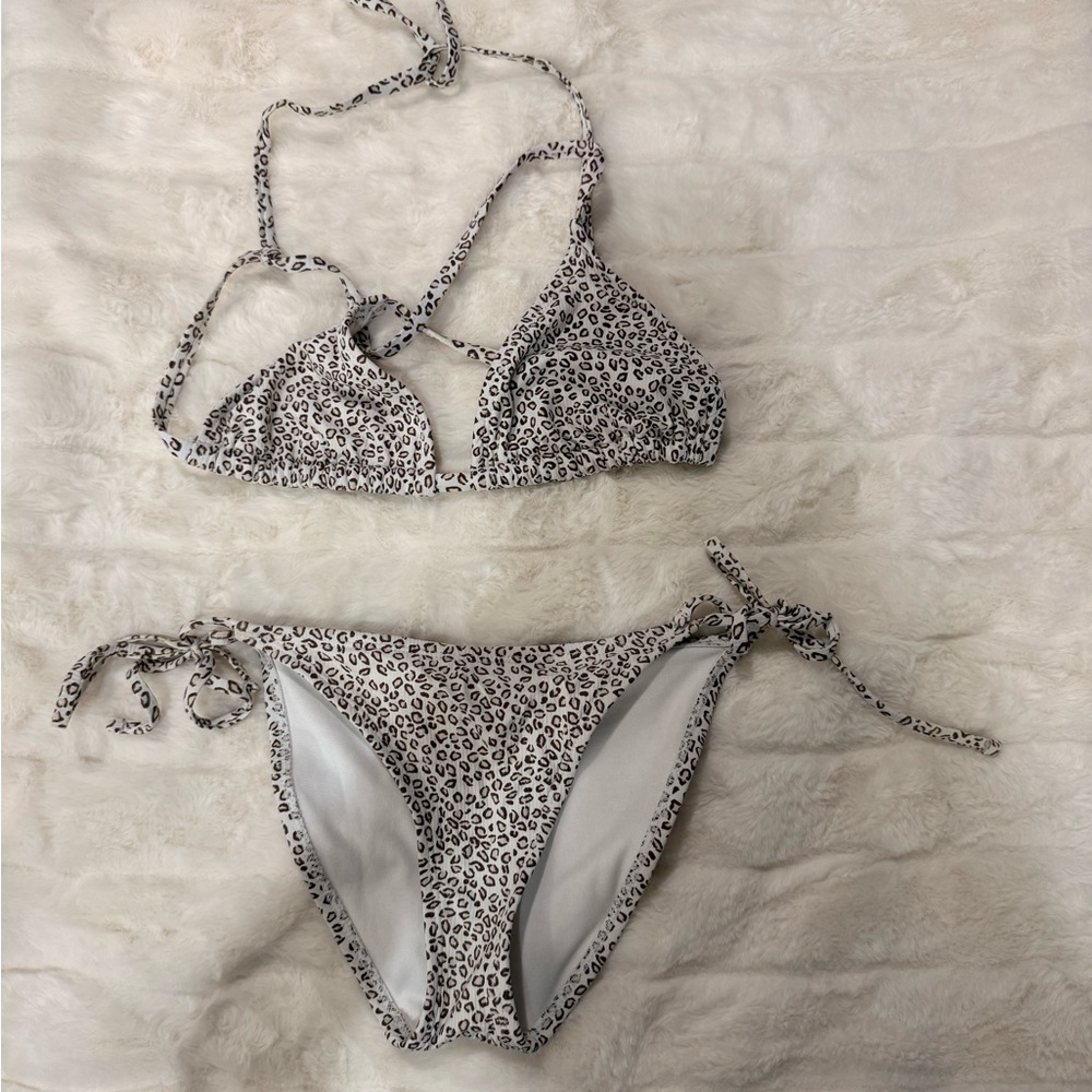 Xhilaration White Bikini with Brown Leopard Spots